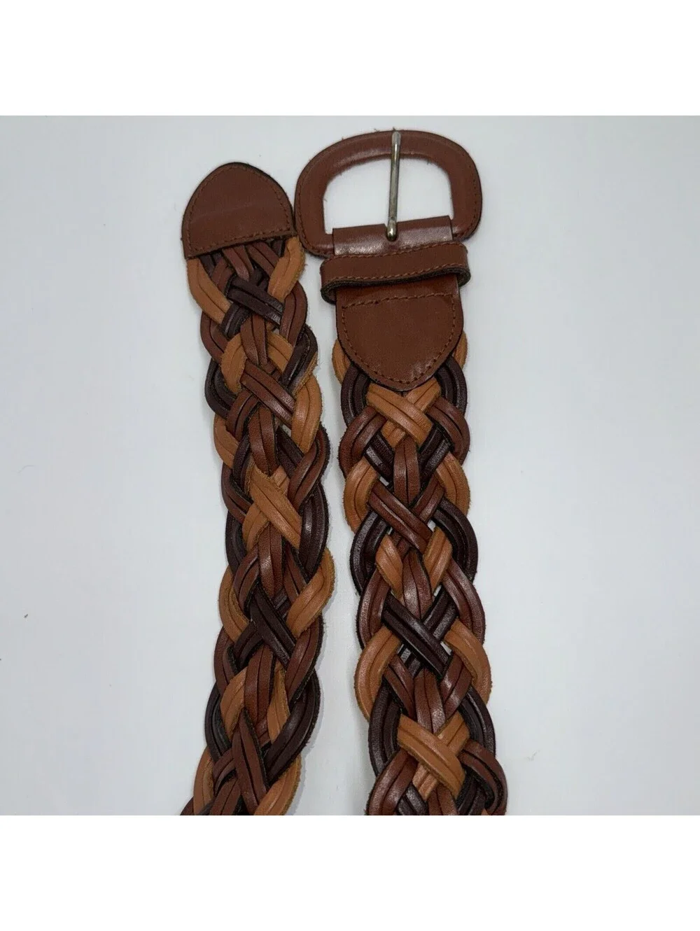 Forenza 3 Tone Brown Beige Tan Braided Leather Belt 2
